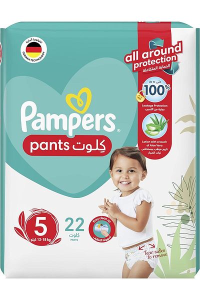 Pampers Pampers Aloe Vera, Size 5, Junior, 12-18kg, Carry Pack, 22 Pants Diapers