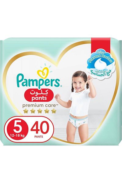 Pampers Premium Care Pants Diapers, Size 5, Junior, 12-18kg, Jumbo Pack, 40 Ct