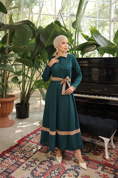 Esre Store 4466 Model Emerald Green Collared Hijab Dress