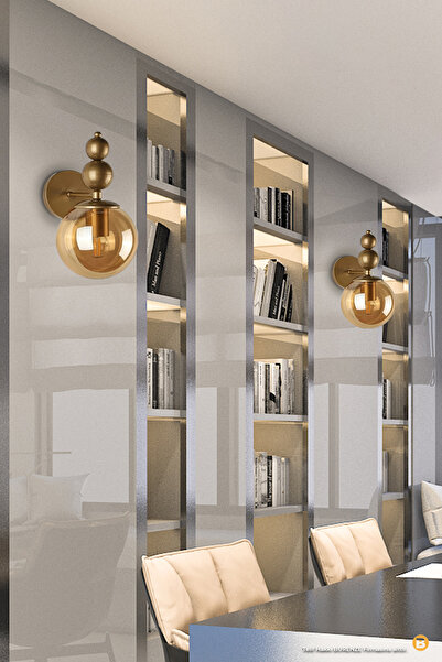 burenze Modern Bal Camlı Pilli Aplik 1 ADET Tak Çalıştır Aç Kapa Butonlu Kablosuz Eskitme Gold Sarı