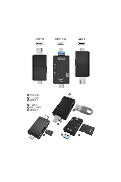 DNR Bilişim USB / Type-C /mikro USB Kart Okuyucu Card reader OTG USB 3.0   TF kamera Mini SD 6 IN 1