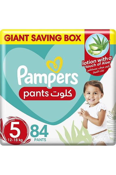 Pampers Pants Diapers With Aloe Vera Lotion, Size 5, Junior, 12-18 Kg, Mega Box, 84 Ct