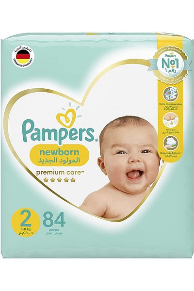 Pampers Pampers Premium Care, Size 2, Mini, 3-8kg, Jumbo Pack, 84 Taped Diapers