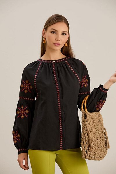 MAY MARA Cămașă de damă din in natural - detaliu broderie, guler cu șnur, mâneci elegante