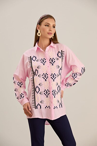 MAY MARA Натуральна лляна сорочка - жіноча, з вишивкою, з рукавами