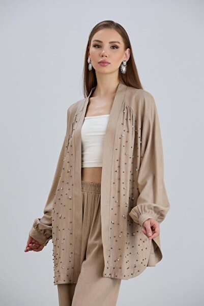 MAY MARA طقم بنطلون نسائي مكون من قطعتين بأكمام من قماش الدنيم وسترة مطرزة بالظهر