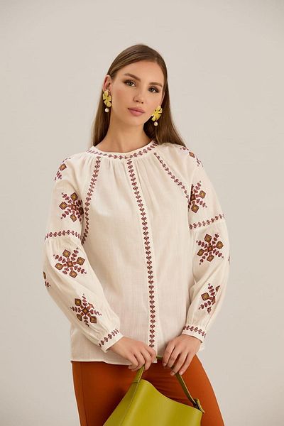 MAY MARA Cămașă din in natural - mâneci și guler cu șnur, detaliu broderie