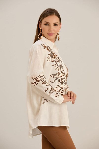 MAY MARA Cămașă din in natural - damă, detaliu broderie, mâneci