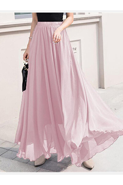 Genel Markalar Şifon Kloş Etek İpek Şifon 98cm Etek Şifon Zarif Model