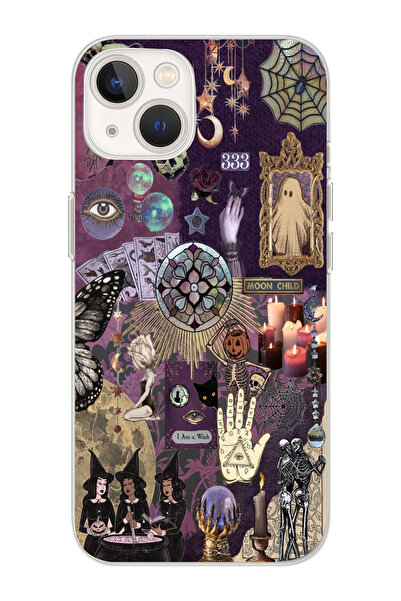 moonset Iphone 13 Uyumlu Witch Kolaj Tasarımlı Baskılı Şeffaf Telefon Kılıfı