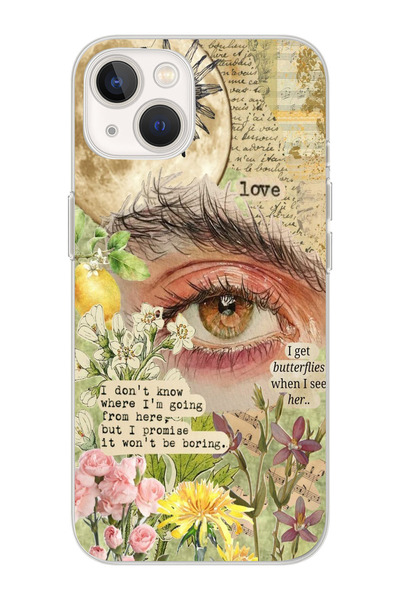 moonset Iphone 15 Uyumlu Göz Tasarımlı Baskılı Şeffaf Telefon Kılıfı