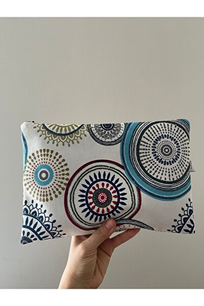 çınar kadın kooperatifi Kadın Daire Desenli Keten Clutch El Çantası Makyaj Ça...
