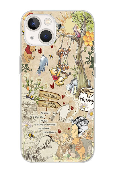 moonset Iphone 14 Uyumlu Winnie The Pooh Kolaj Tasarımlı Baskılı Şeffaf Telef...