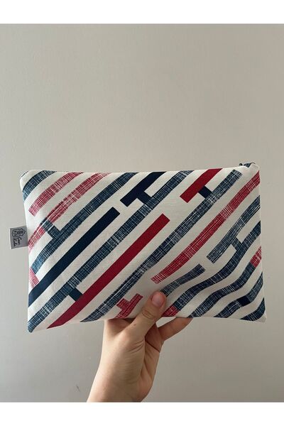 çınar kadın kooperatifi Kadın Çizgi Desenli Keten Clutch El Çantası Makyaj Ça...
