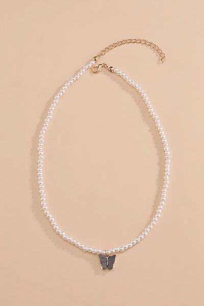New Obsessions Butterfly Pendant Glass Pearl Necklace