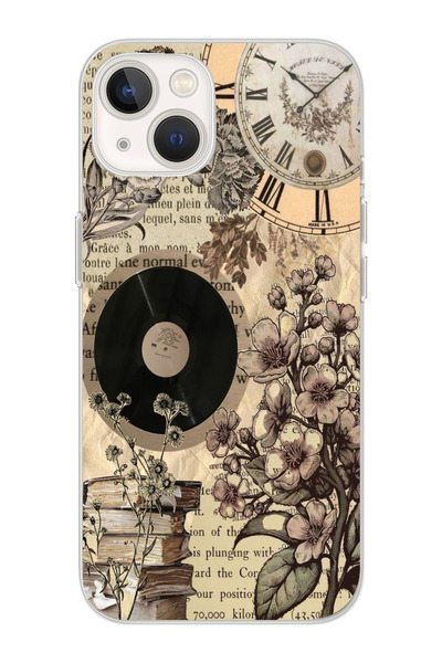 moonset Iphone 13 Uyumlu Çiçek ve Plak Tasarımlı Baskılı Şeffaf Telefon Kılıfı