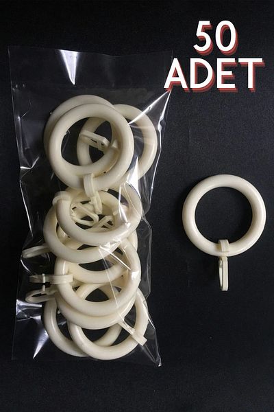 perhal perde ve halı 50 Pieces White Ecru Rustic Curtain Ring and Clip - Rustic Ring and Hook