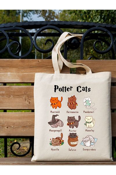 Cemira Geantă tote din pânză brută proiectată cu pisici Harry Potter