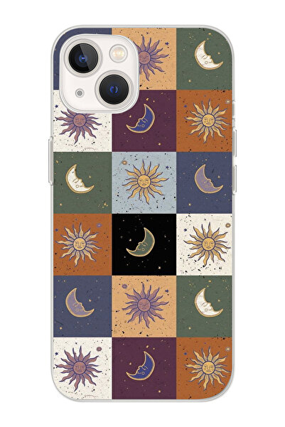 moonset Iphone 14 Plus Uyumlu Renkli Ay ve Güneş Tasarımlı Baskılı Şeffaf Tel...