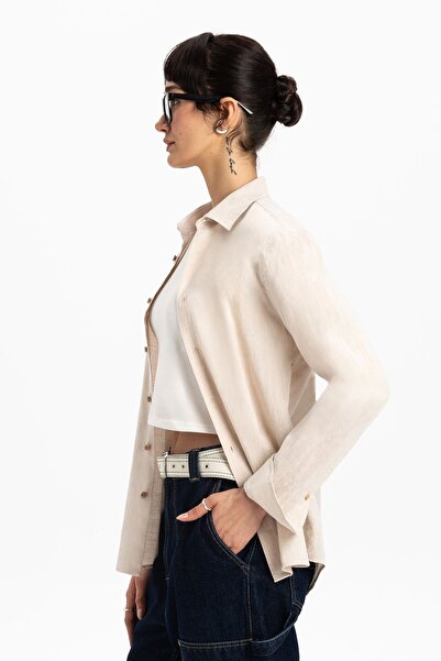 UNIQVIBE Kadın Doğal Keten Gömlek