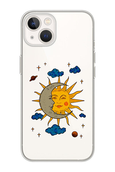 moonset Iphone 15 Uyumlu Ay Güneş ve Gezegen Tasarımlı Baskılı Şeffaf Telefon...