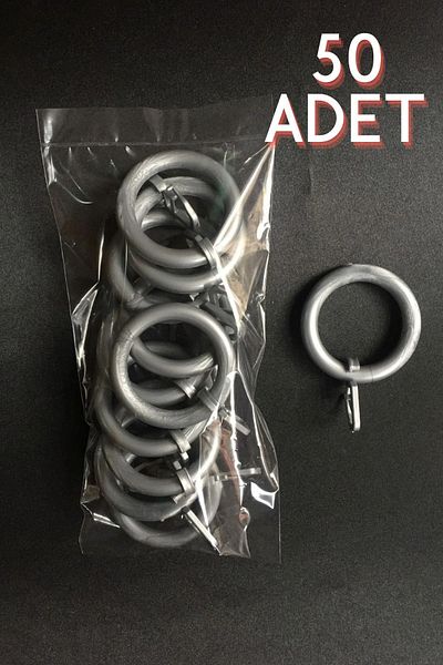 perhal perde ve halı 50 PIECES Gray Rustic Curtain Ring and Clip - Rustic Ring and Hook
