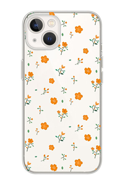 moonset Iphone 13 Uyumlu Turuncu Çiçekler Tasarımlı Baskılı Şeffaf Telefon Kı...