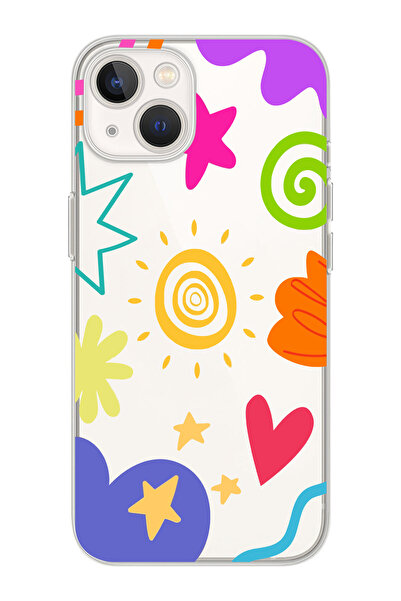 moonset Iphone 13 Uyumlu Şekiller Tasarımlı Baskılı Şeffaf Telefon Kılıfı