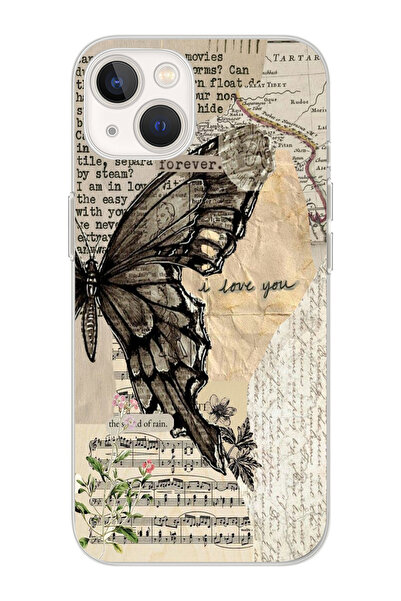 moonset Iphone 13 Uyumlu Kelebek Tasarımlı Baskılı Şeffaf Telefon Kılıfı