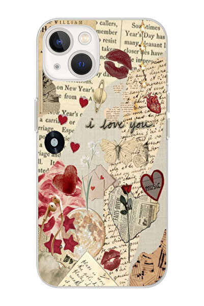 moonset Iphone 13 Uyumlu Music Kolaj Tasarımlı Baskılı Şeffaf Telefon Kılıfı