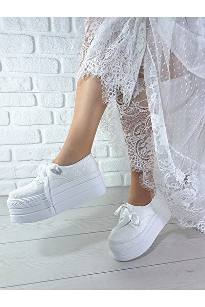 Modavien Pantofi de mireasă cu toc pană de nuntă alb pentru femei 412s