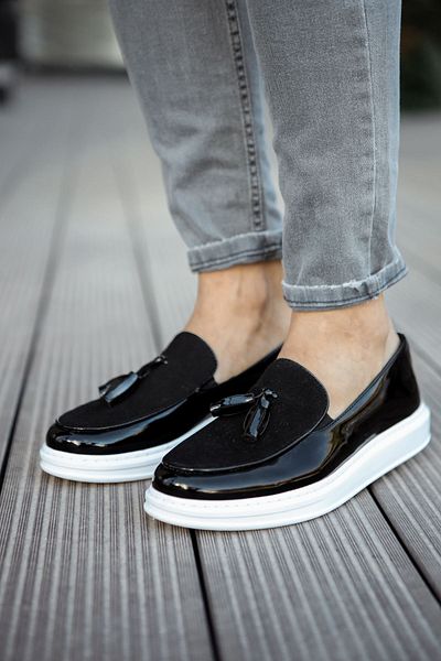 BZ Moda B002 Loafer - Talpă ortopedică, ciucuri din piele intoarsa, pantofi clasici pentru barbati, RBT negru