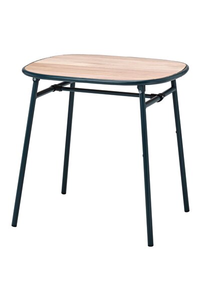 IKEA katlanabilir masa, mavi-siyah/okaliptüs, 76x63 cm okaliptüs latalardan y...