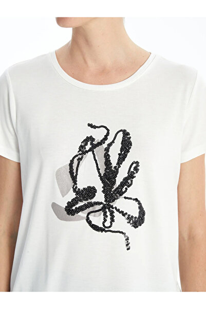 LC Waikiki LCWAIKIKI - Women's Crew Neck Embroidered T-Shirt, Short Sleeve