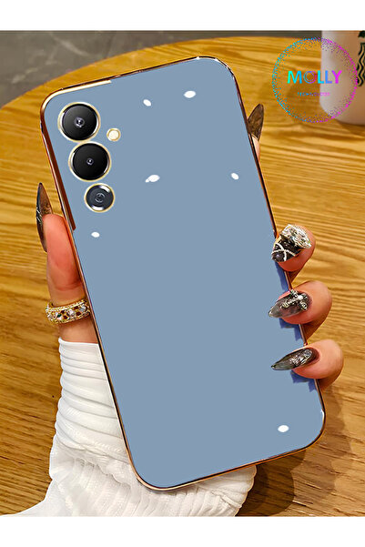 Molly Tecno POVA 4 İçin Petrol Mavisi Kenarları Gold Detaylı Lüks Silikon Kılıf