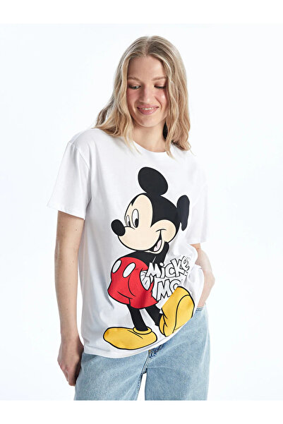 LC Waikiki XSIDE Bisiklet Yaka Mickey Mouse Baskılı Kısa Kollu Kadın Tişört