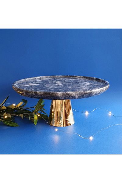 Panoramas Home Natural Marble Cake Stand with Brass Feet
