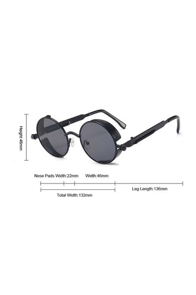 HGM Black Round Metal Frame Sunglasses Women-Men