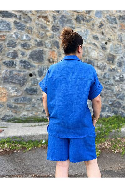MJORA Set pantaloni scurți de in albastru de mărime mare