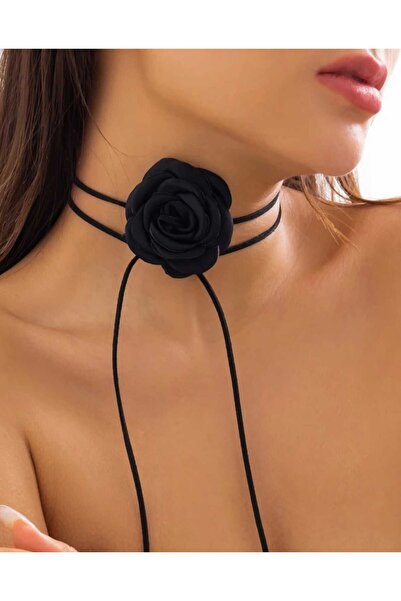 monalisatoka Kadın Siyah Saten Gül Choker Kolye