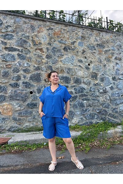 MJORA Set pantaloni scurți de in albastru de mărime mare