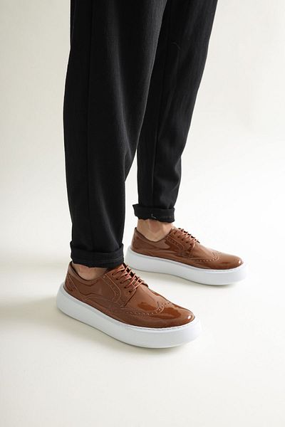BZ Moda B149 Мъжки класически обувки от лачена кожа - ортопедична подметка, за ежедневна употреба, RBT кафяви