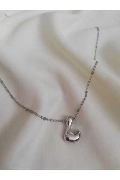 Judas Takı Balloon L Letter Silver Necklace, Initial Necklace