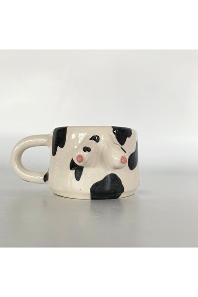 archeceramic EL YAPIMI SERAMİK KUPA - İNEK DESENLİ MEMELİ KUPA