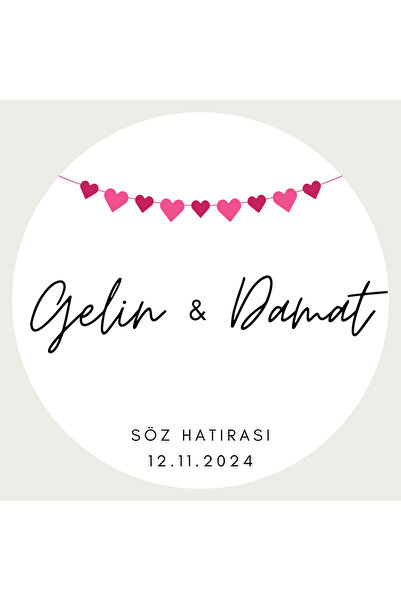 YAPIŞKAN STORE Kişiye Özel Baskılı Söz Nişan Kına Düğün Sticker - Mat Beyaz Kağıt - 24 Adet - 4x4cm