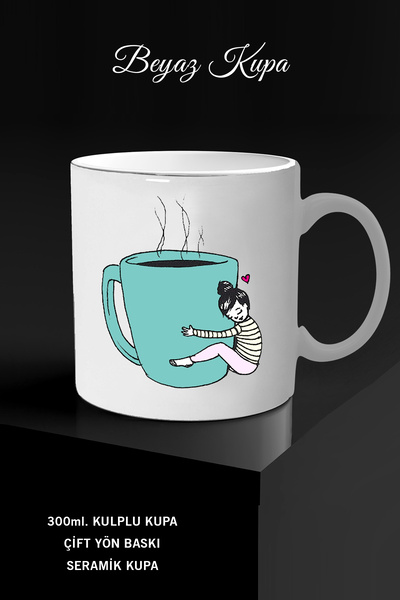 yhfoto Coffee Hugging Girl Designed White Mug with Double-Way Handle *Xk197