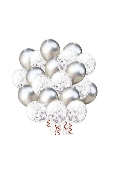 Öz-bal 20 Pieces Silver Confetti Balloons Set