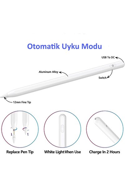 Fuchsia iPad Air 13 2024 Uyumlu Avuç İçi Algılamayan Eğimle Çizim Kalınlığı Değişen Stylus Kalem