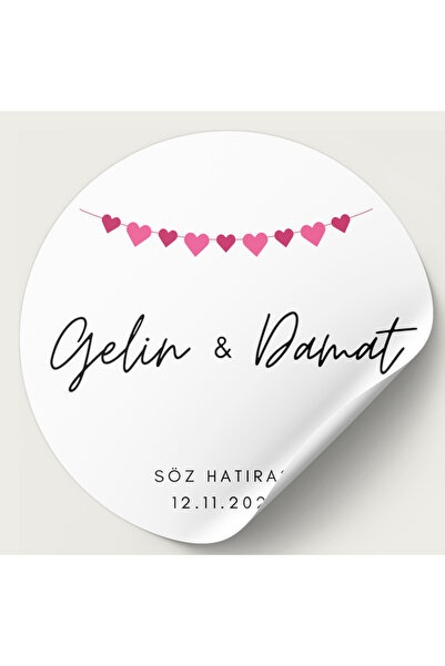 YAPIŞKAN STORE Kişiye Özel Baskılı Söz Nişan Kına Düğün Sticker - Mat Beyaz Kağıt - 24 Adet - 4x4cm