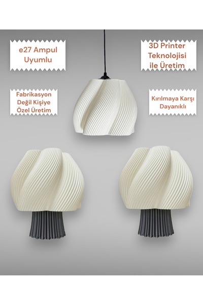 Limon 3D Desing LuminAura Triple Set - Lampshade and Chandelier Bedroom Lighting
